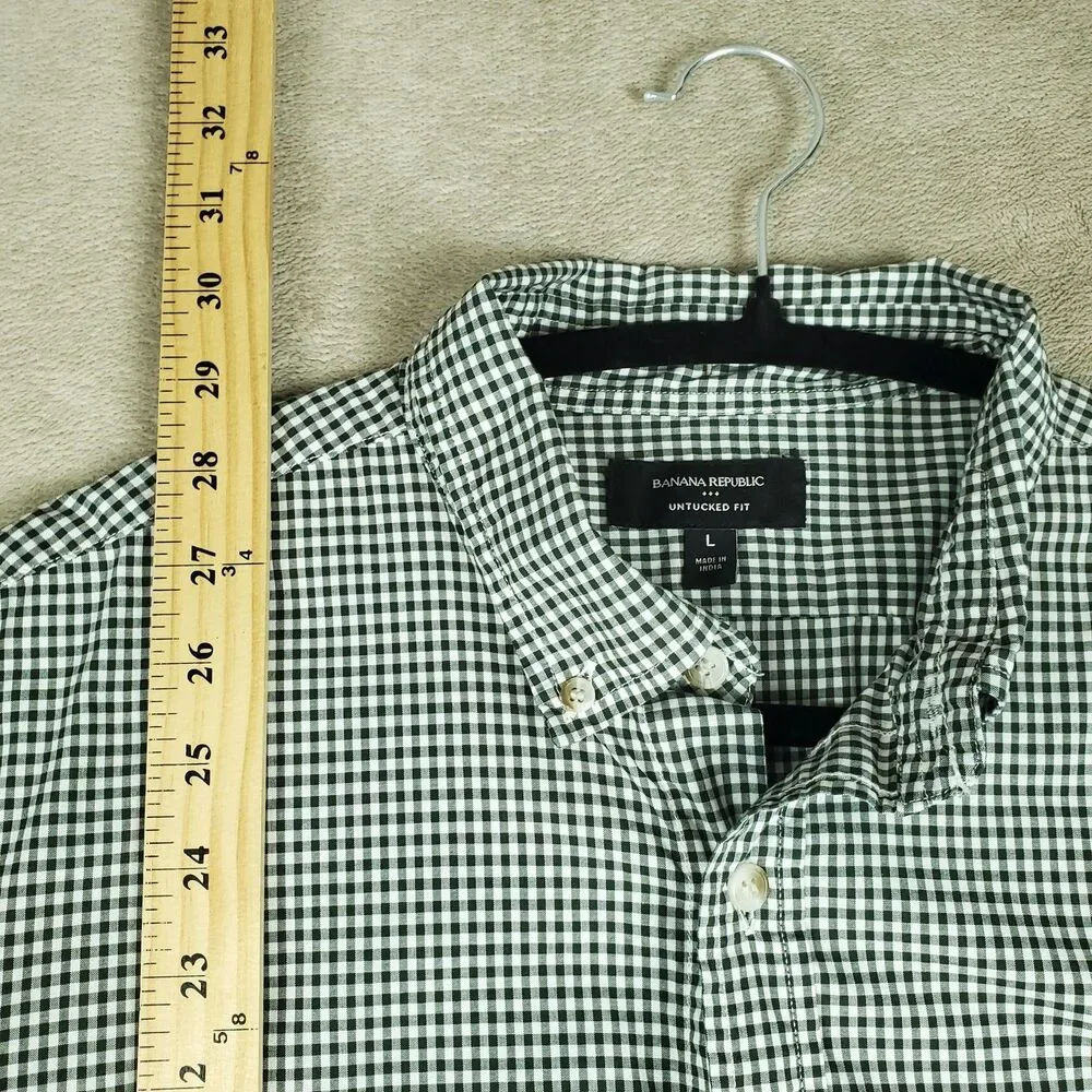 Banana Republic Shirt Mens Large Gray Check Untucked Fit Button Down Casual
